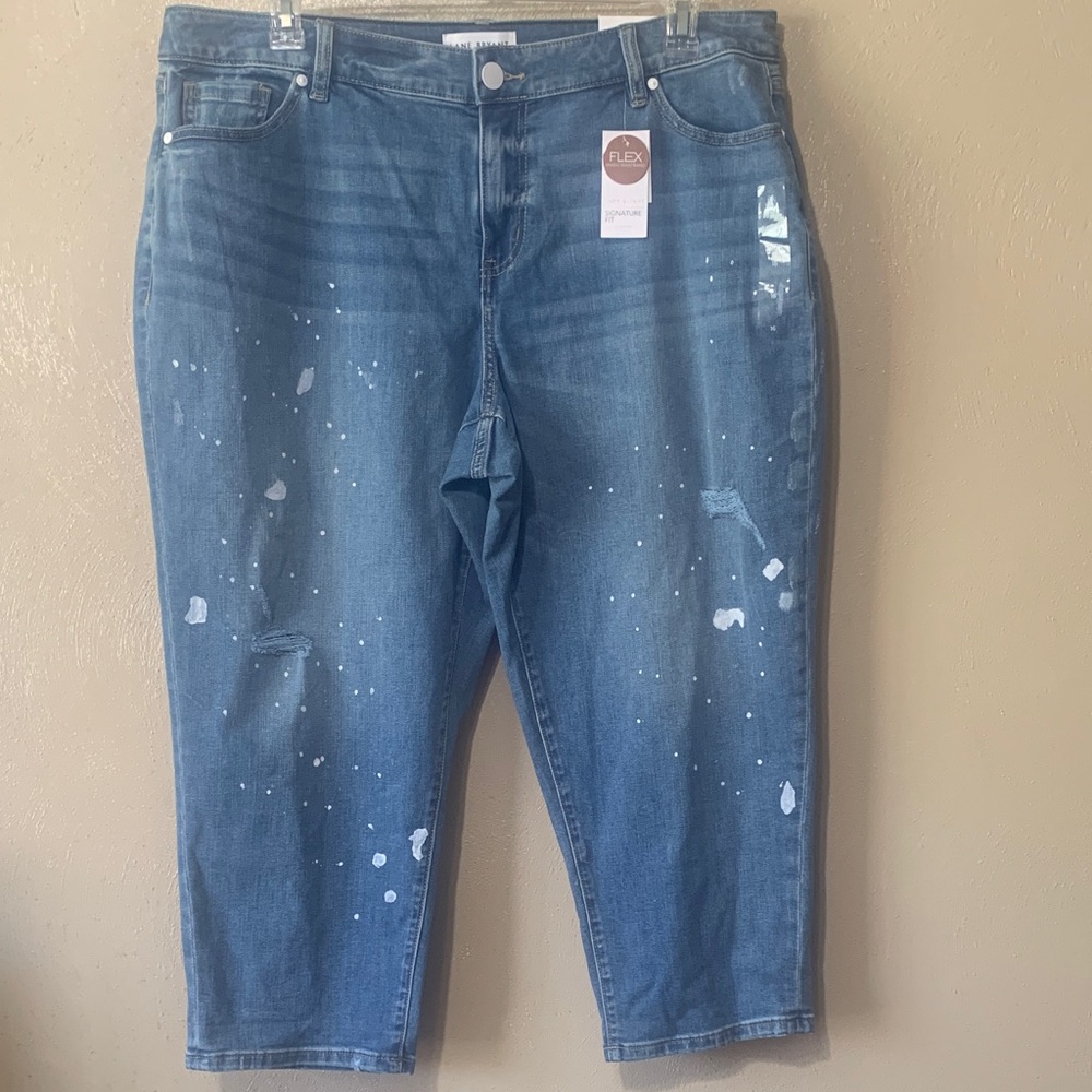 Lane Bryant size 16 Paint-Splatter Ripped Blue Ankle Jeans - Flex Fit NWT